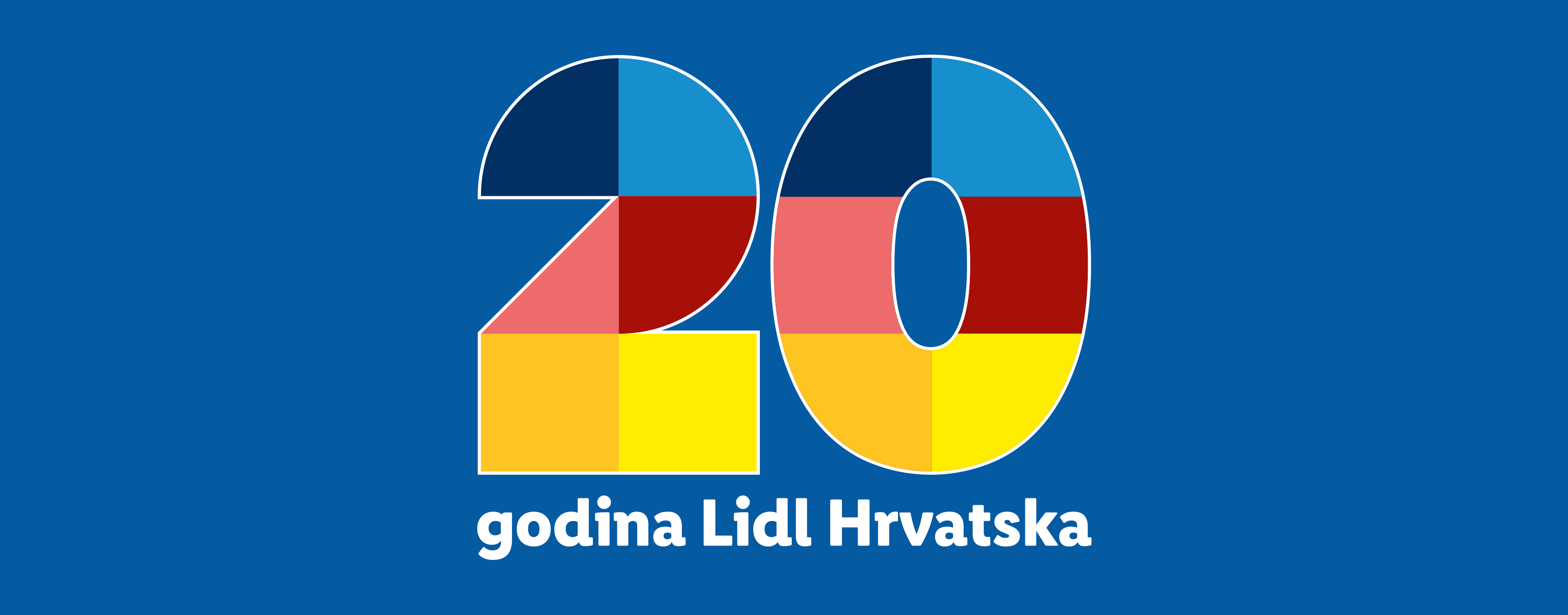 Broj 20 u bojama hrvatske i njemačke zastave, s tekstom 'godina Lidl Hrvatska'.