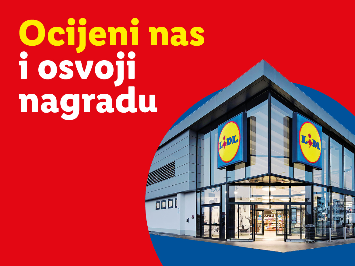 Lidl poslovnica s tekstom: Ocijeni nas i osvoji nagradu