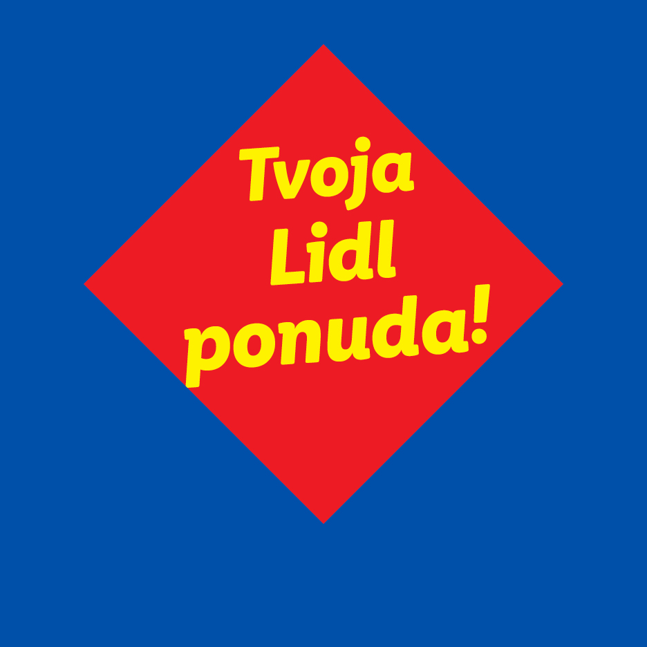 Crveni romb s natpisom 'Tvoja Lidl ponuda!' na plavoj pozadini.