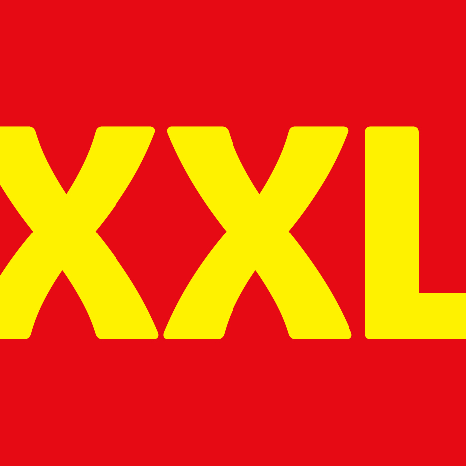 Žuti tekst 'XXL' na crvenoj pozadini, sugerirajući velike veličine proizvoda.