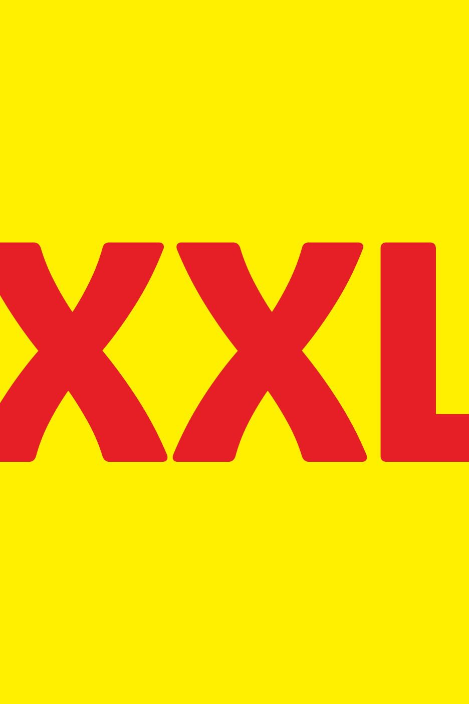 Crveni tekst 'XXL' na žutoj pozadini.