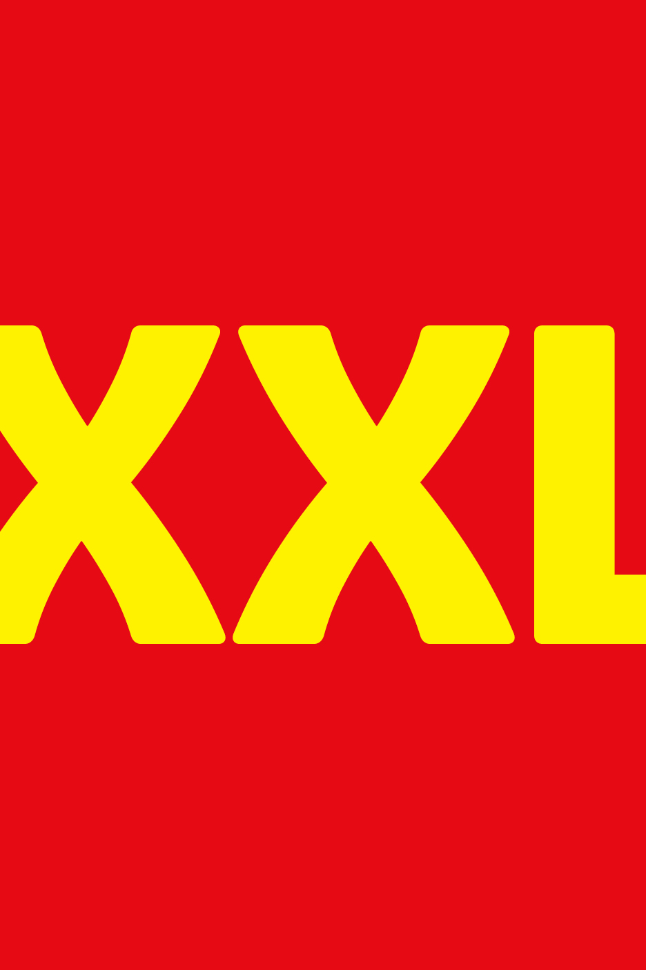 Žuti tekst 'XXL' na crvenoj pozadini, sugerirajući velike proizvode ili ponude.
