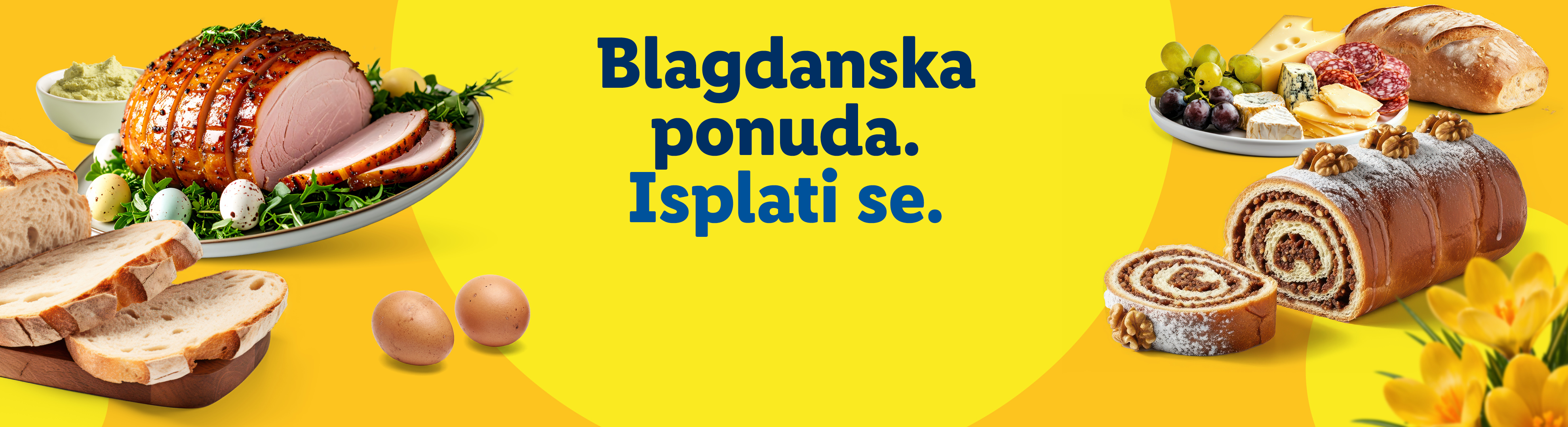 Blagdanska ponuda: šunka, kruh, sir, suhomesnati proizvodi i orahnjača. Isplati se.