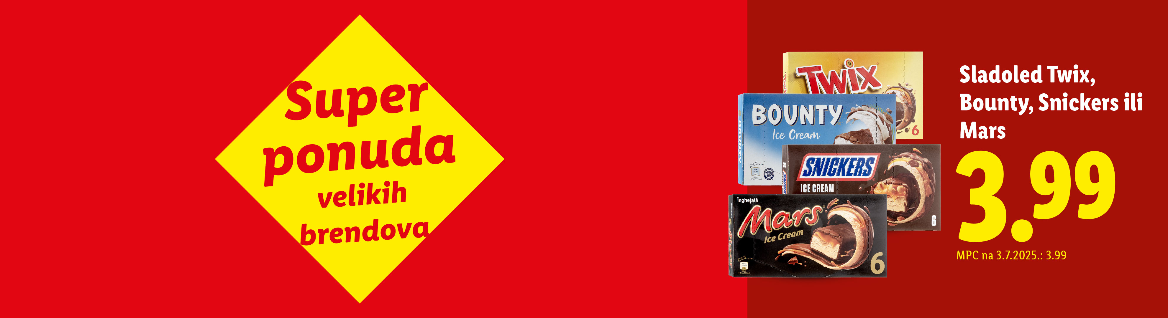 Super ponuda sladoleda u pakiranju od 6 komada, s cijenom 3.99.