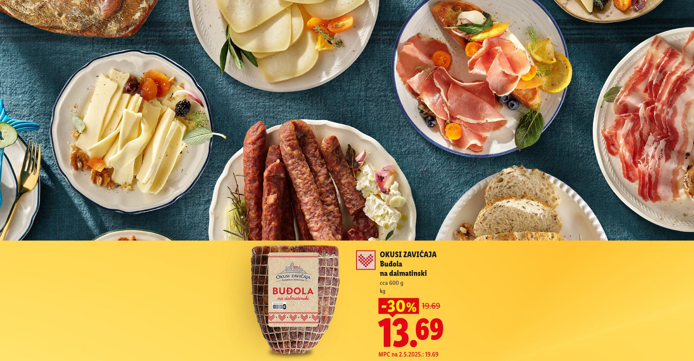 Raznovrsni dalmatinski suhomesnati proizvodi i sirevi, s budolom na akciji od 30% za 13.69.