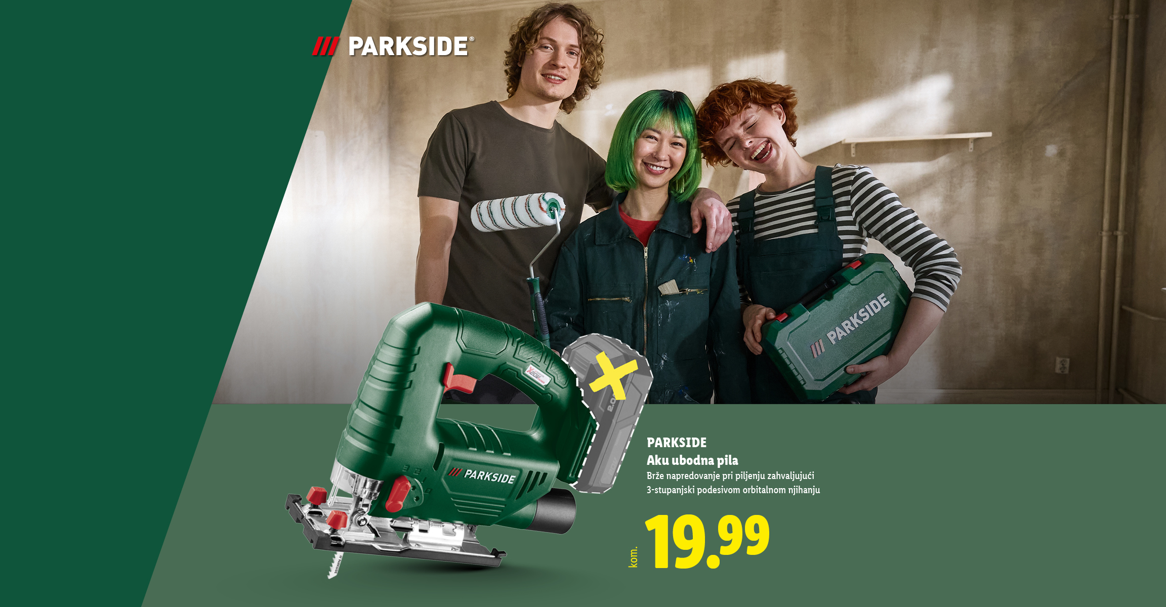 Parkside Aku ubodna pila s cijenom od 19,99 eura po komadu.