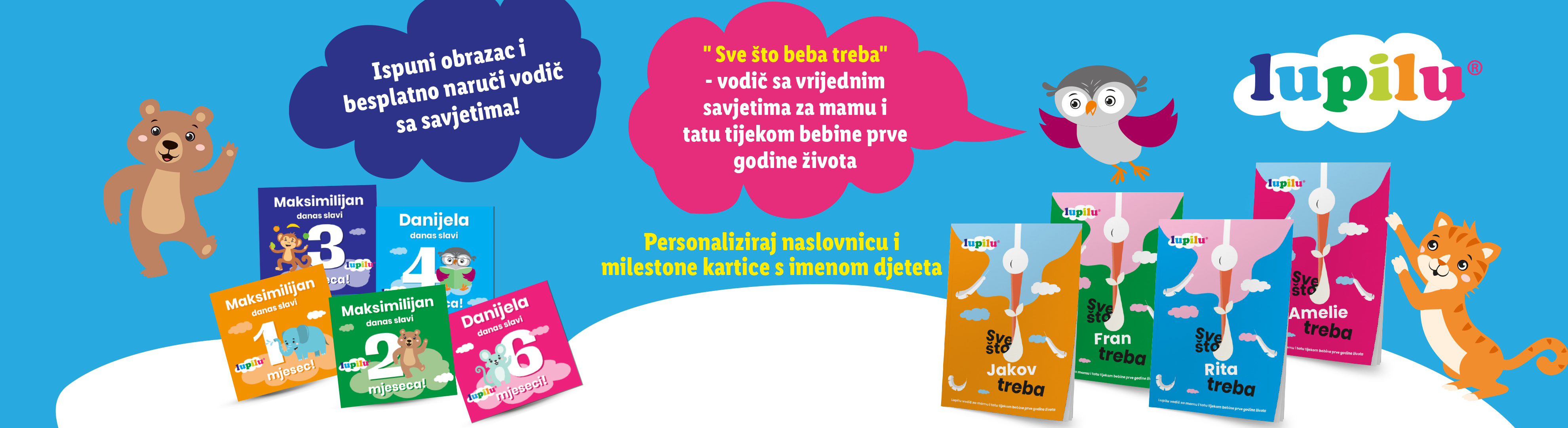 Lupilu personalizirani vodič za bebe i kartice s prekretnicama s imenima djece.