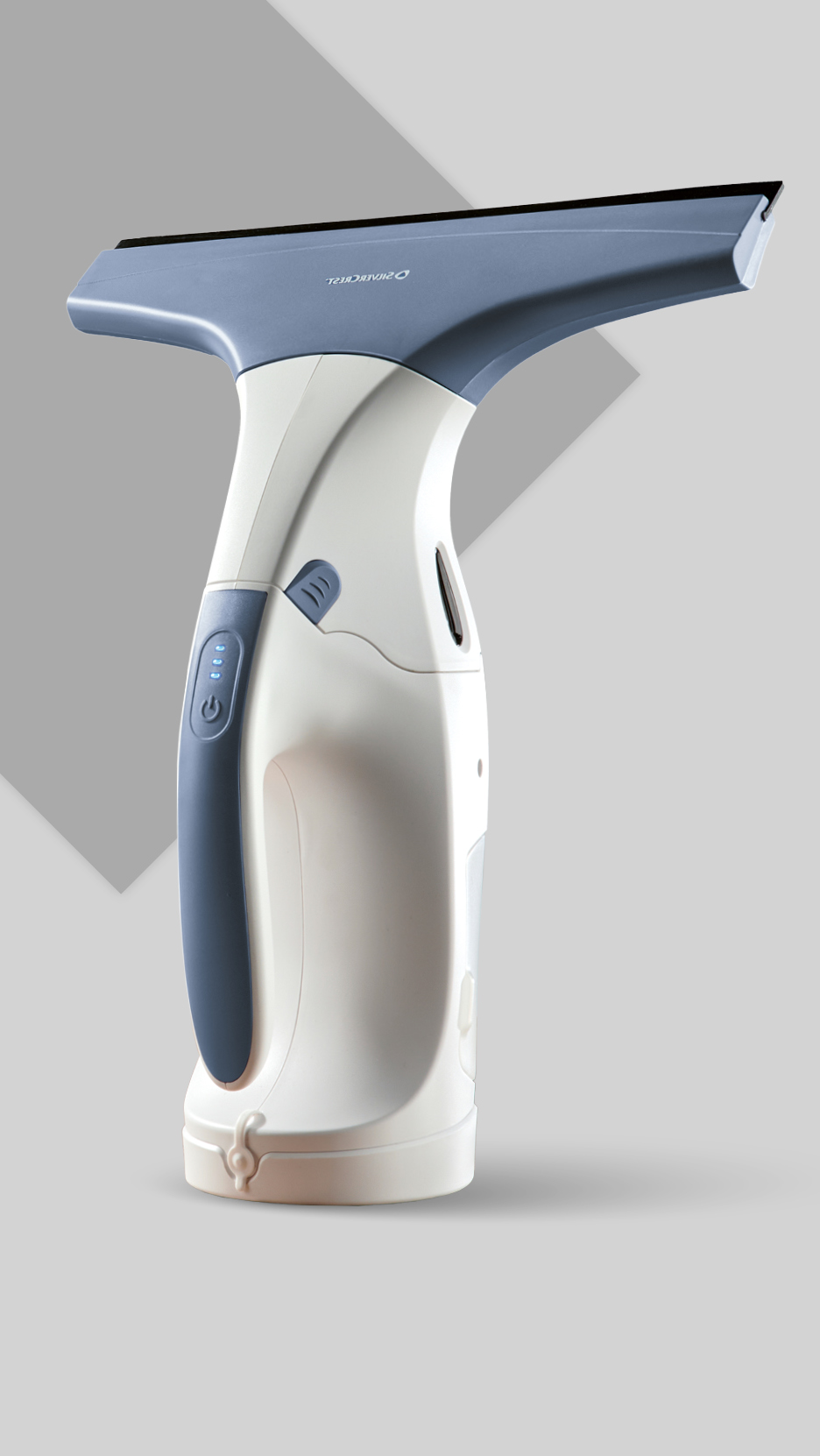 Bežični čistač prozora u bijeloj i plavoj boji s gumenom oštricom i ručkom