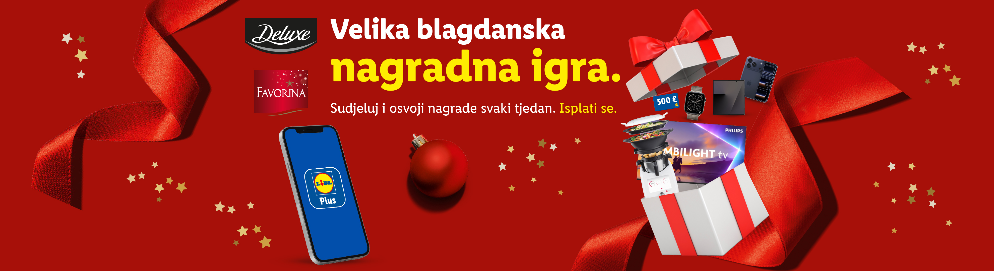 Lidl blagdanska nagradna igra s nagradama poput Philips Ambilight TV-a, iPhonea i 500 €.